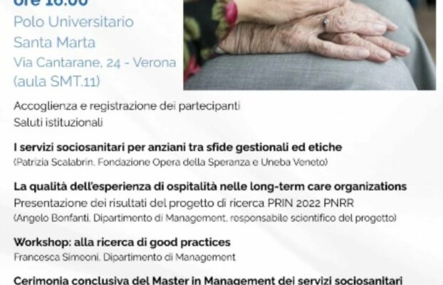 OSPITALITÀ CHE CURA
-Ripensare la qualità dell’esperienza nei servizi sociosanitari-

 Mercoledì 25 giugno 2025
Ore 16.00
Polo Universitari…