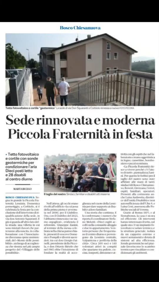 \ud83c\udfe0 \ud83c\udf32Sede rinnovata e moderna per la Piccola Fraternit\u00e0 della Lessinia\n\n\ud83c\udf88Una grande festa \u00e8 stata…