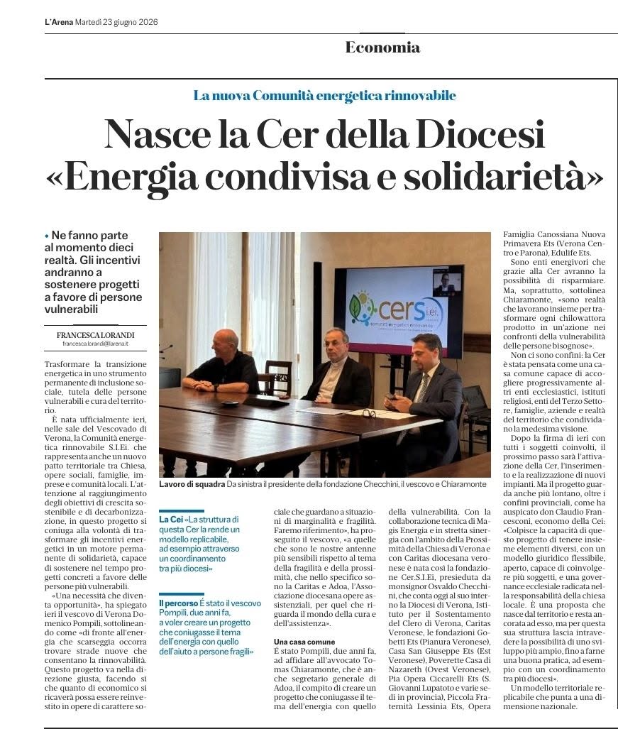 Energia condivisa, solidarietà concreta: nasce la Comunità Energetica Rinnovabile S.I.Ei. a Verona!

Un progetto che unisce sostenibilità, …
